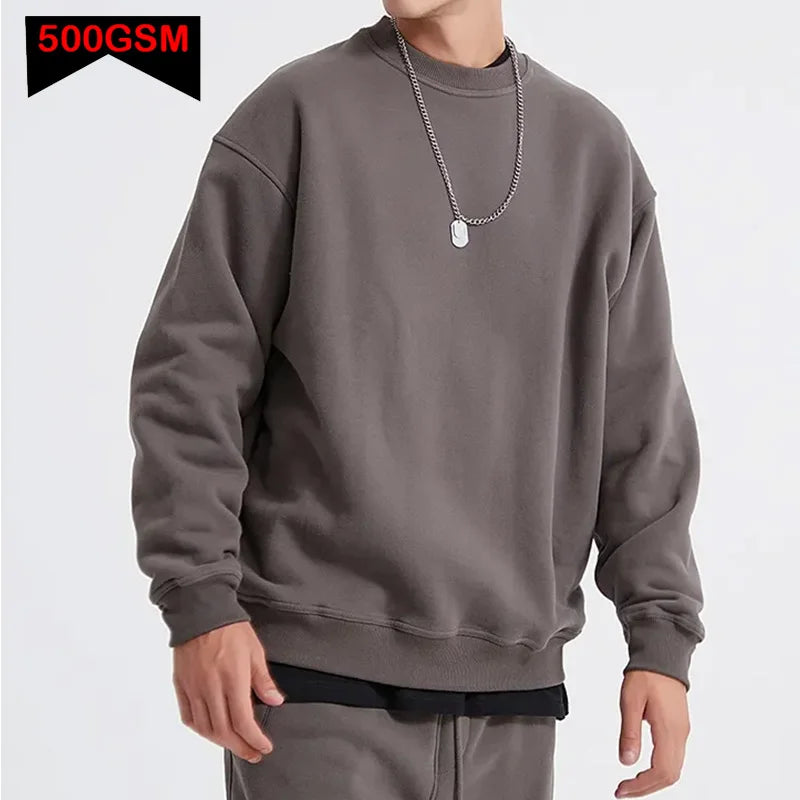 500GSM Heavy Weight Fashion Men'S Hoodies New Autumn Winter Casual Thick Cotton Men Top Solid Color Hoodies Sweatshirt Pullover